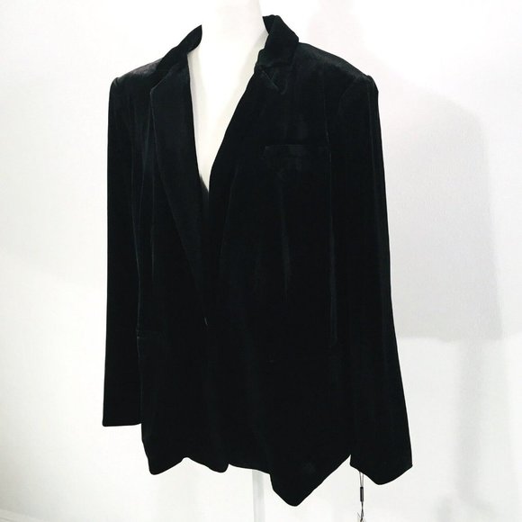 Calvin Klein Velvet Blazer Jacket Women's Plus Sz 22W Black One-Button Lined - Picture 3 of 15